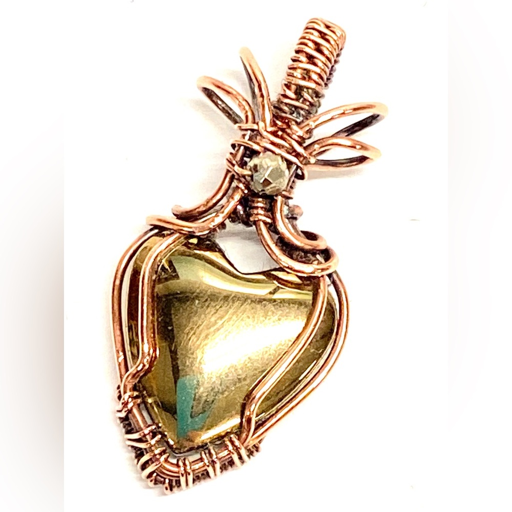 HANDCRAFTED Pyrite Heart Hand Wrapped Copper Dainty Heart, Valentines Gift Girl - Picture 4 of 10
